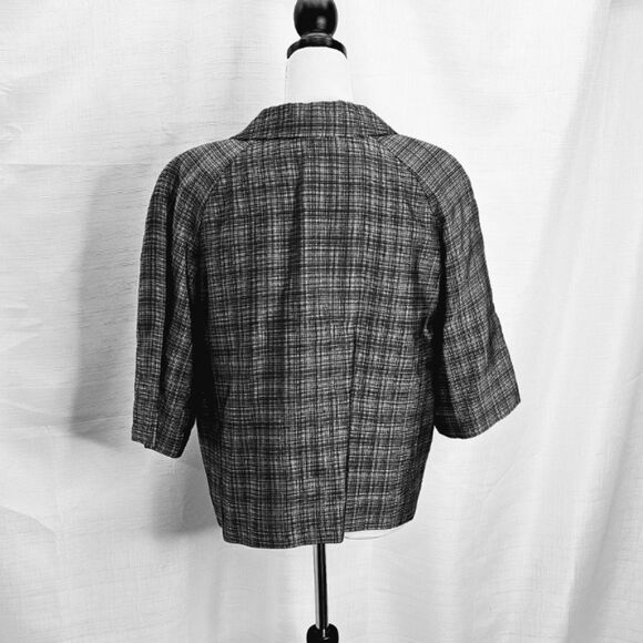 Talbots Black Plaid Quarter Sleeve Button Front Blazer Jacket Size 14 - Picture 9 of 13